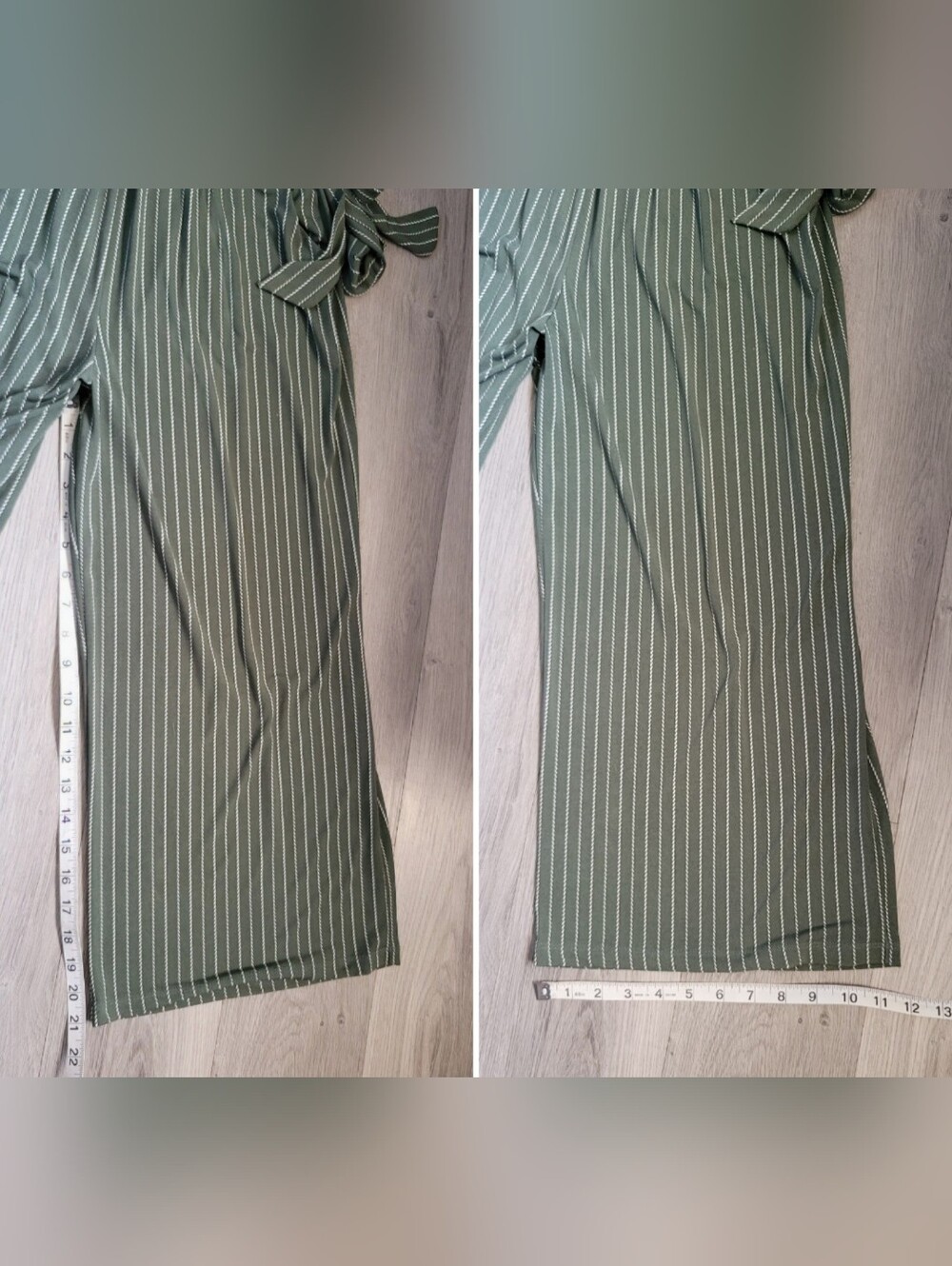Kaileigh Rica Knit Crop Jumpsuit Olive Stripe V-Neck, Wide-Leg Sleeveless, Small - Picture 10 of 16